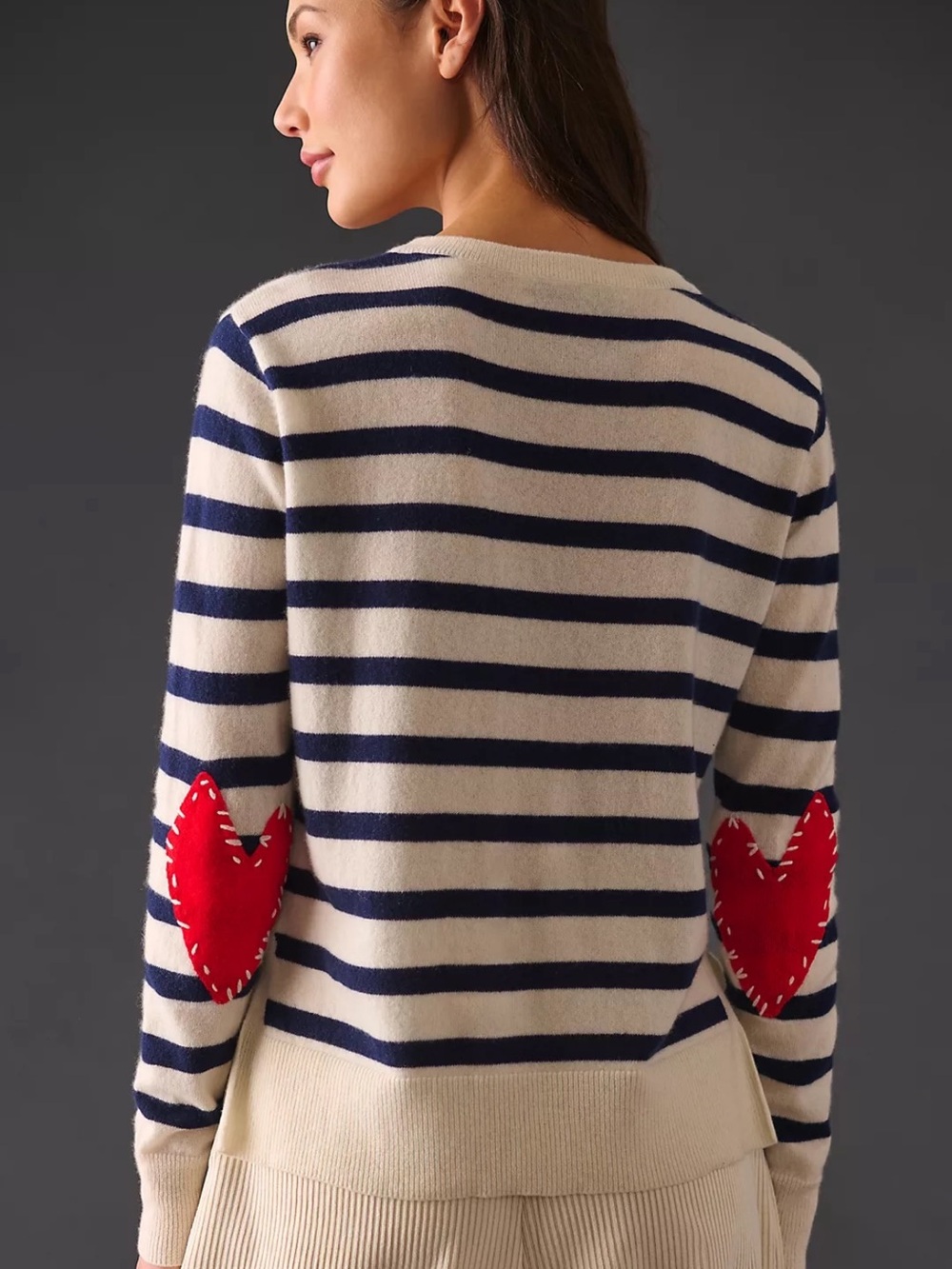 Kerri Rosenthal Love 100% Cashmere Striped Heart Design Sweater Luxury